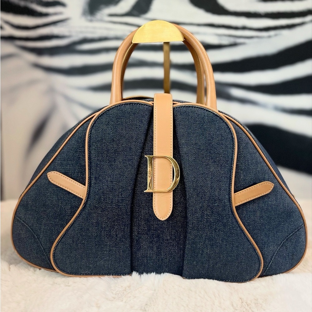 Christian Dior Saddle Double Denim Blue Brown Handbag